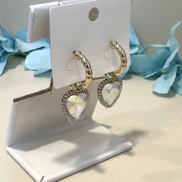 14K Gold Plated Women's Heart Drop Huggie Earrings - Picture 1 of 7